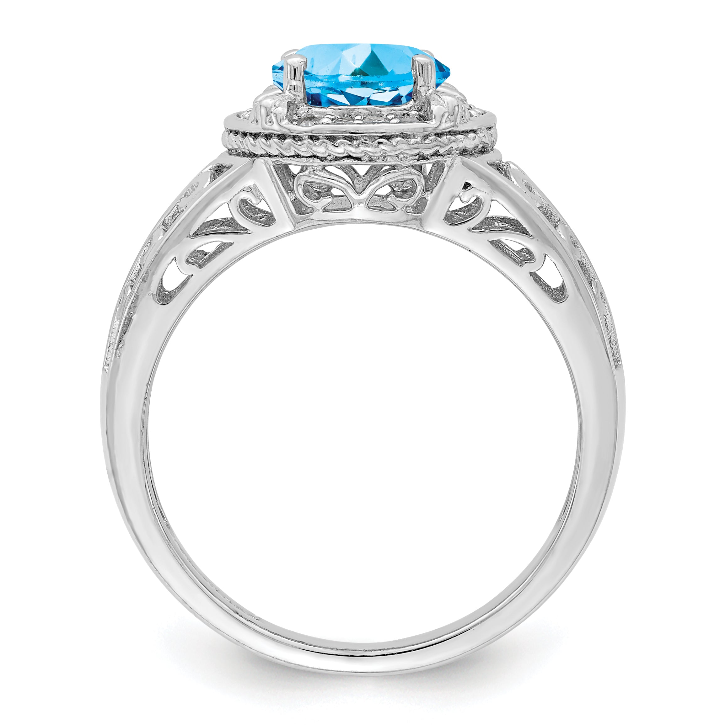 Sterling Silver Rhodium Blue Topaz & Diam. Ring