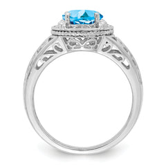 Sterling Silver Rhodium Blue Topaz & Diam. Ring