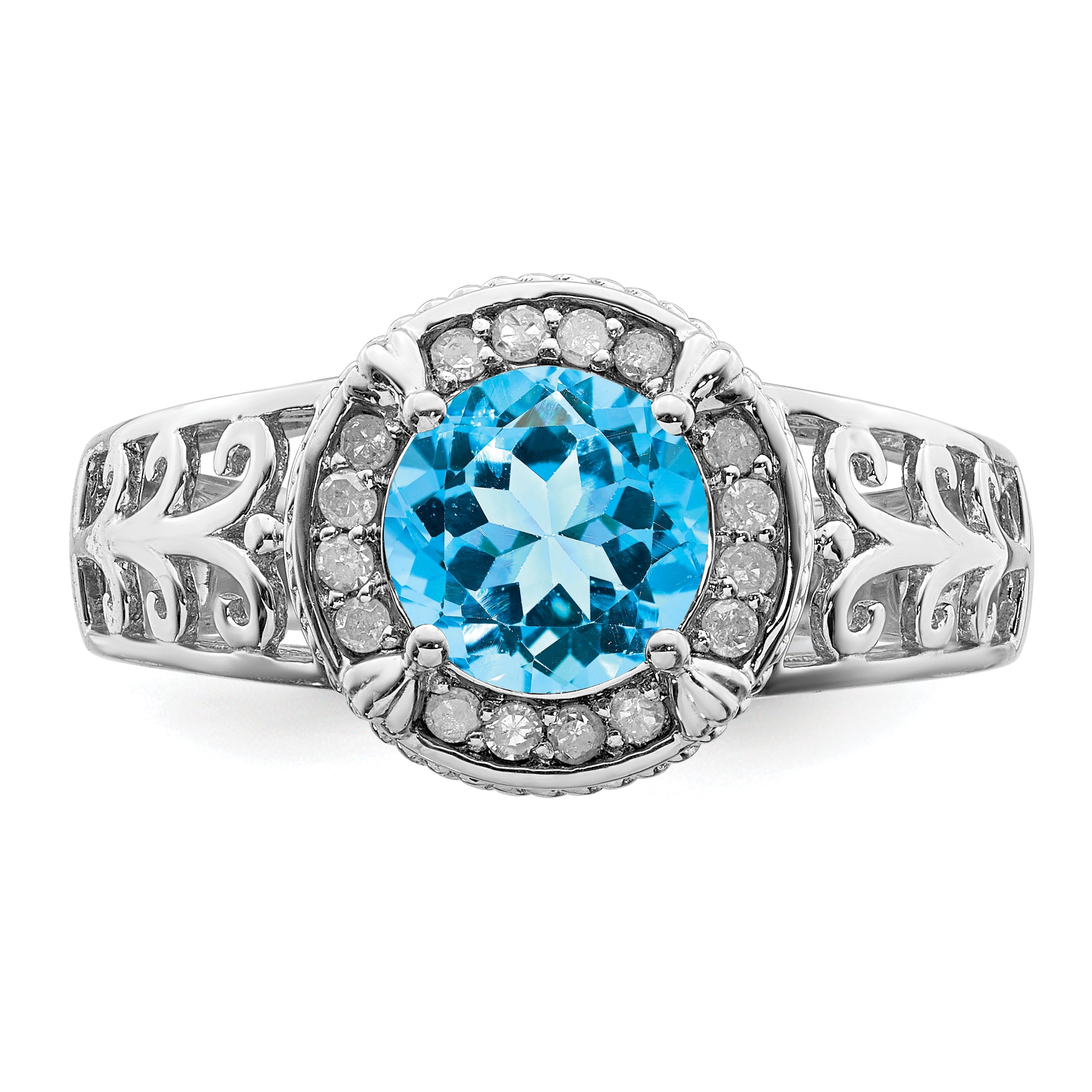 Sterling Silver Rhodium Blue Topaz & Diam. Ring