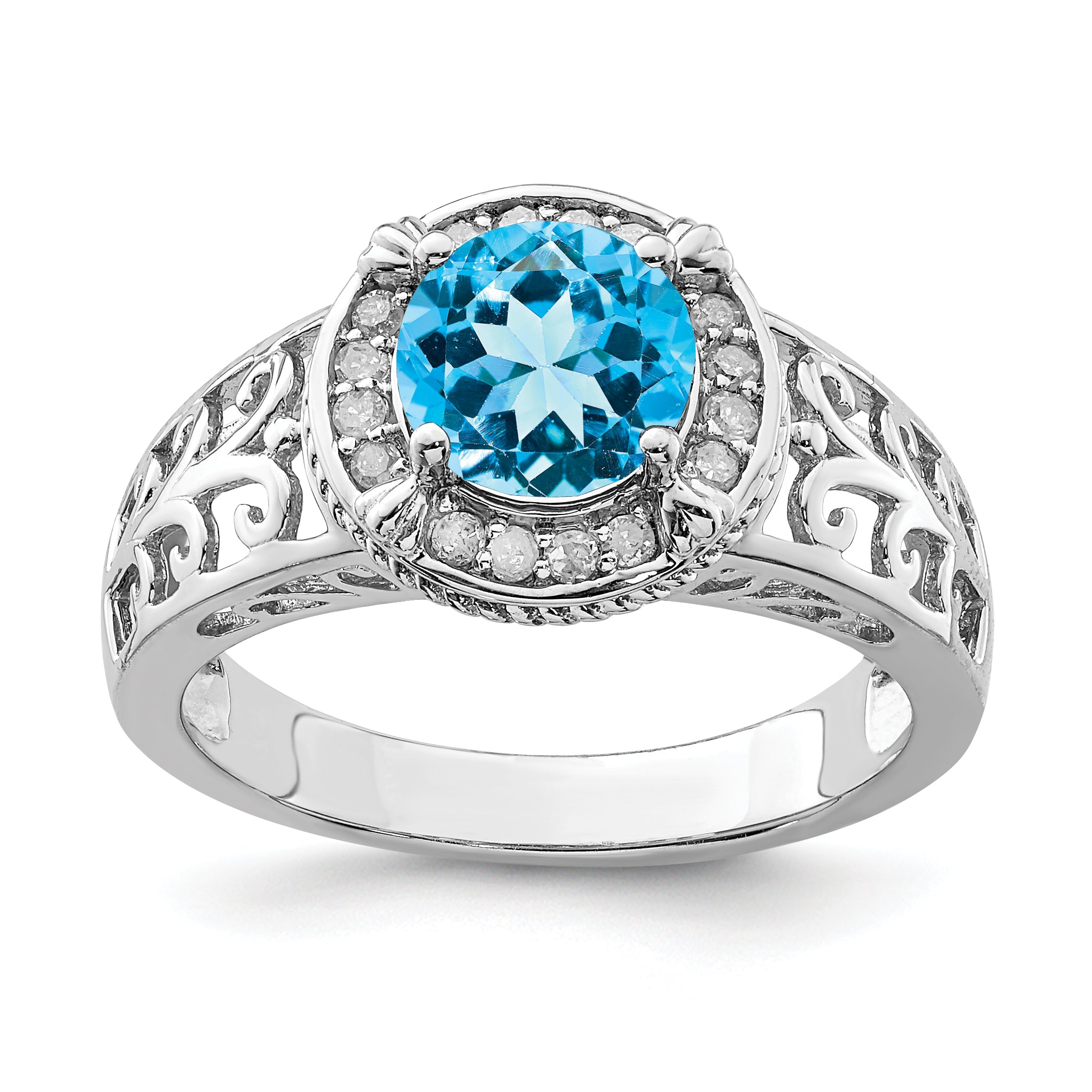 Sterling Silver Rhodium Blue Topaz & Diam. Ring Main image