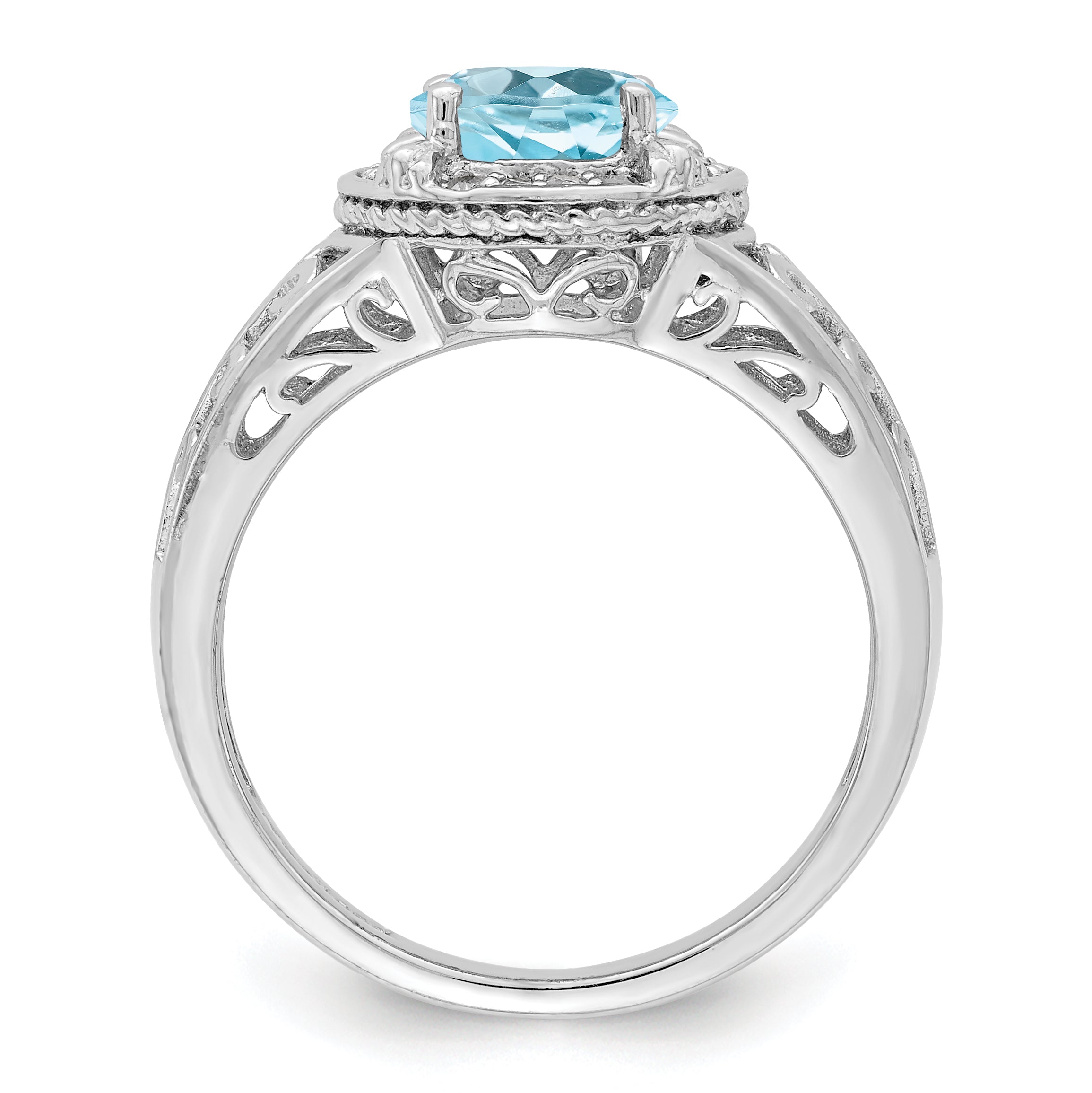 Sterling Silver Rhodium Diam. & Sky Blue Topaz Ring