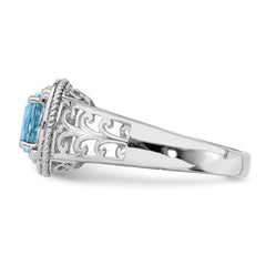 Sterling Silver Rhodium Diam. & Sky Blue Topaz Ring