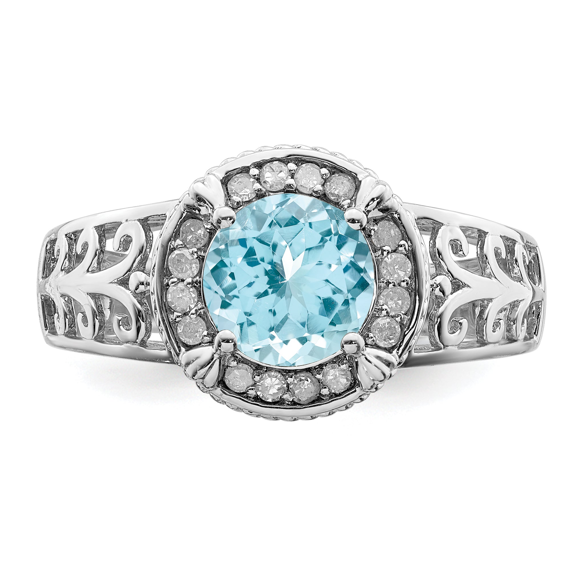 Sterling Silver Rhodium Diam. & Sky Blue Topaz Ring