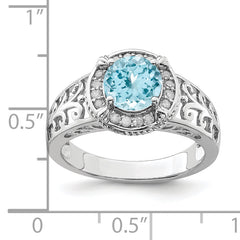 Sterling Silver Rhodium Diam. & Sky Blue Topaz Ring