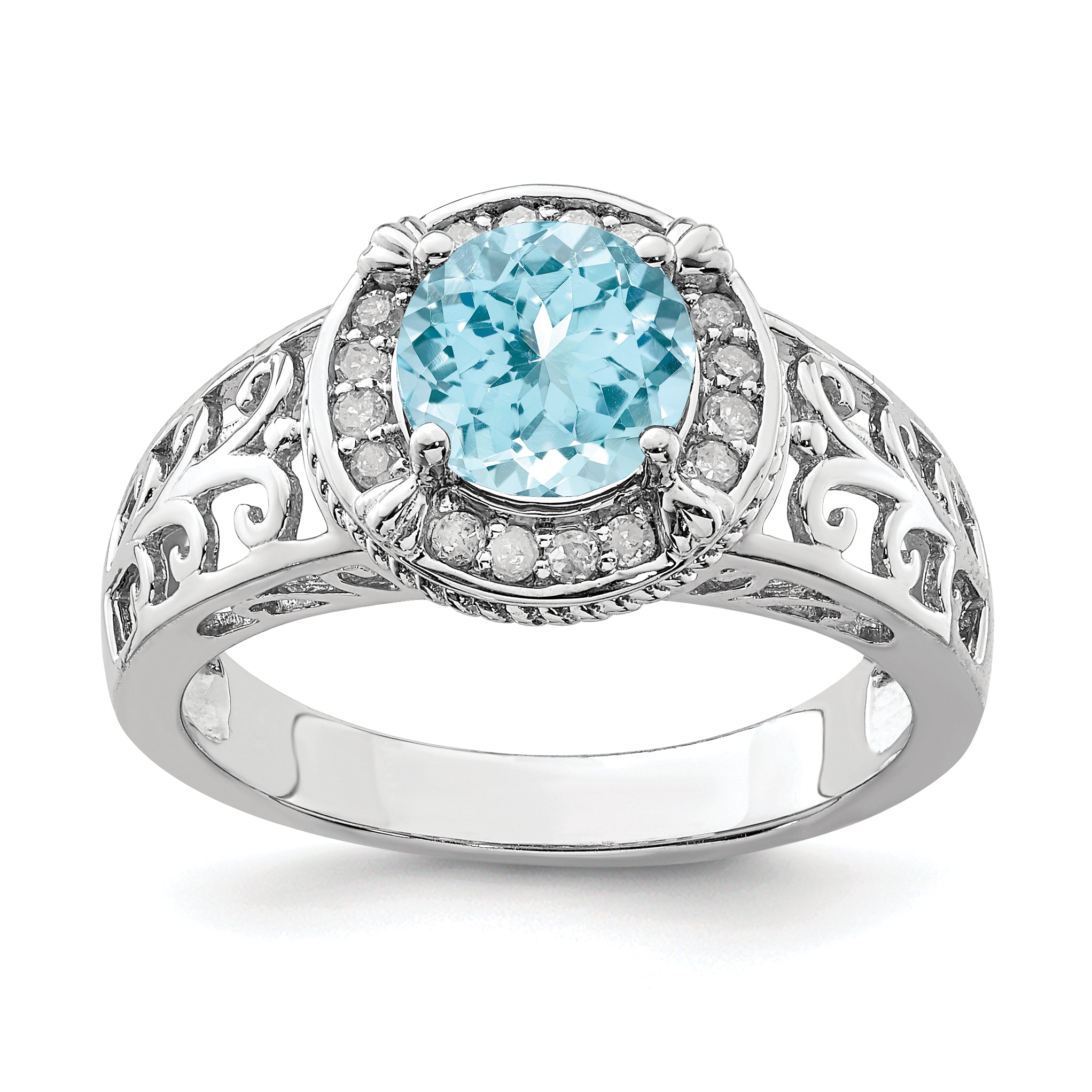 Sterling Silver Rhodium Diam. & Sky Blue Topaz Ring