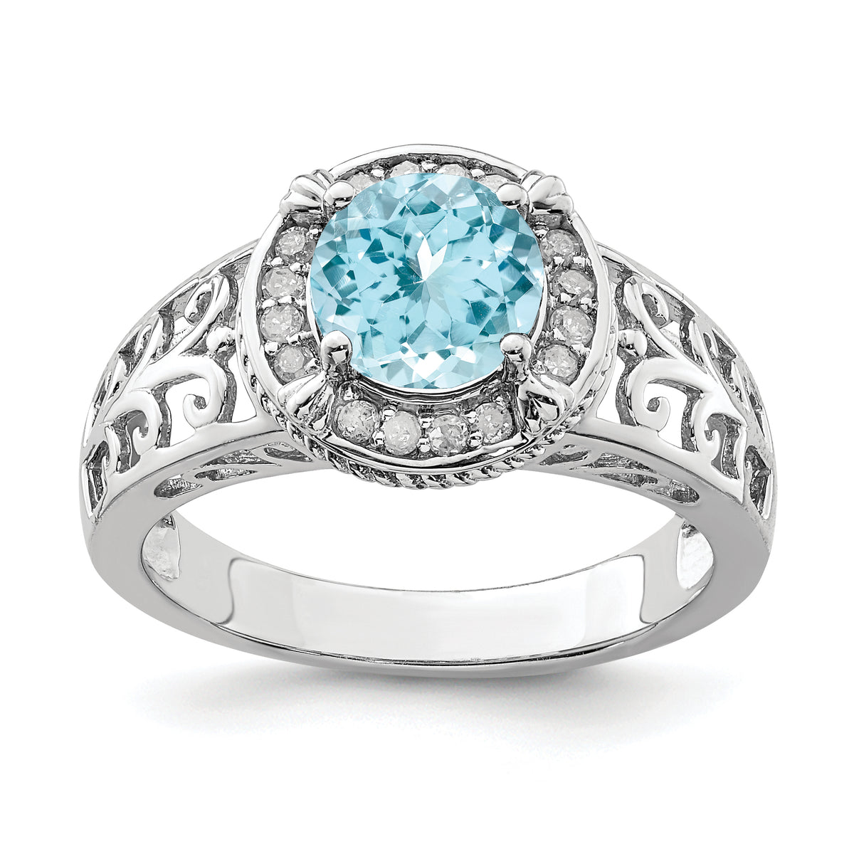 Sterling Silver Rhodium Diam. & Sky Blue Topaz Ring