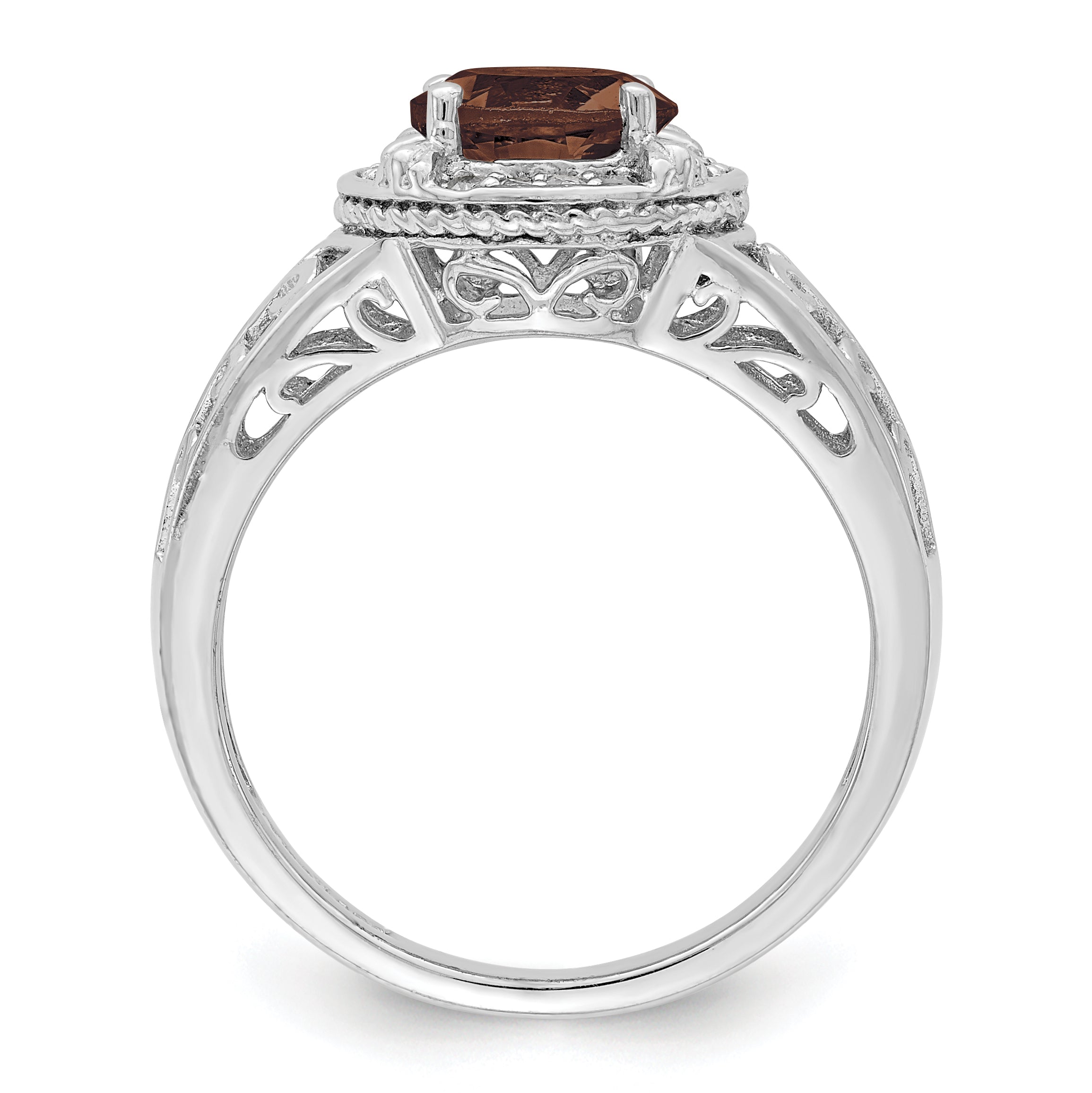 Sterling Silver Rhodium Diam. & Smoky Quartz Ring