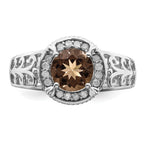 Sterling Silver Rhodium Diam. & Smoky Quartz Ring