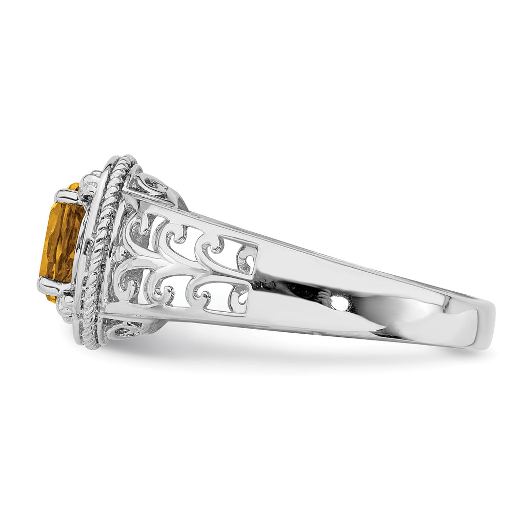 Sterling Silver Rhodium Diam. & Whiskey Quartz Ring