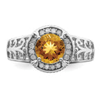 Sterling Silver Rhodium Diam. & Whiskey Quartz Ring