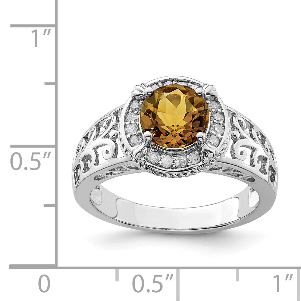 Sterling Silver Rhodium Diam. & Whiskey Quartz Ring