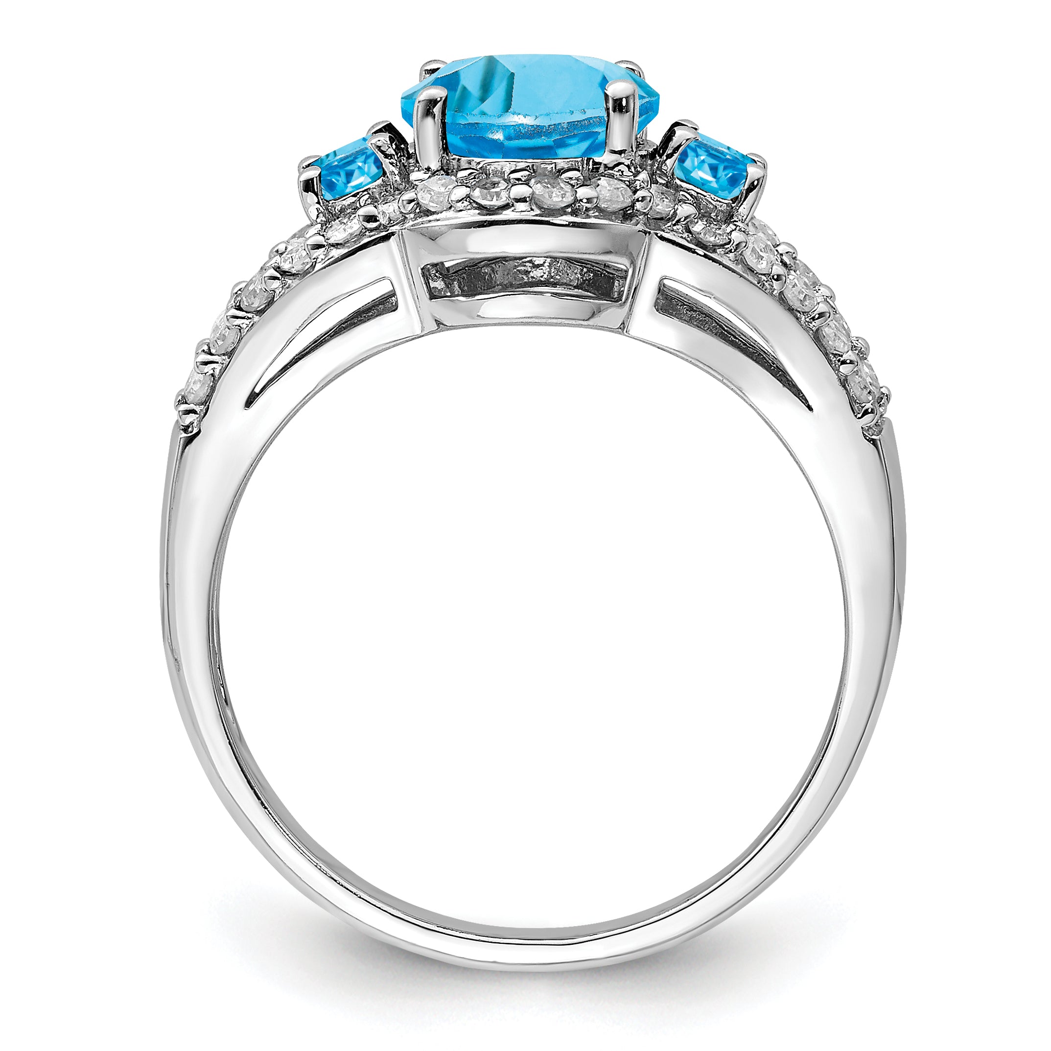 Sterling Silver Rhodium Blue Topaz & Diam. Ring