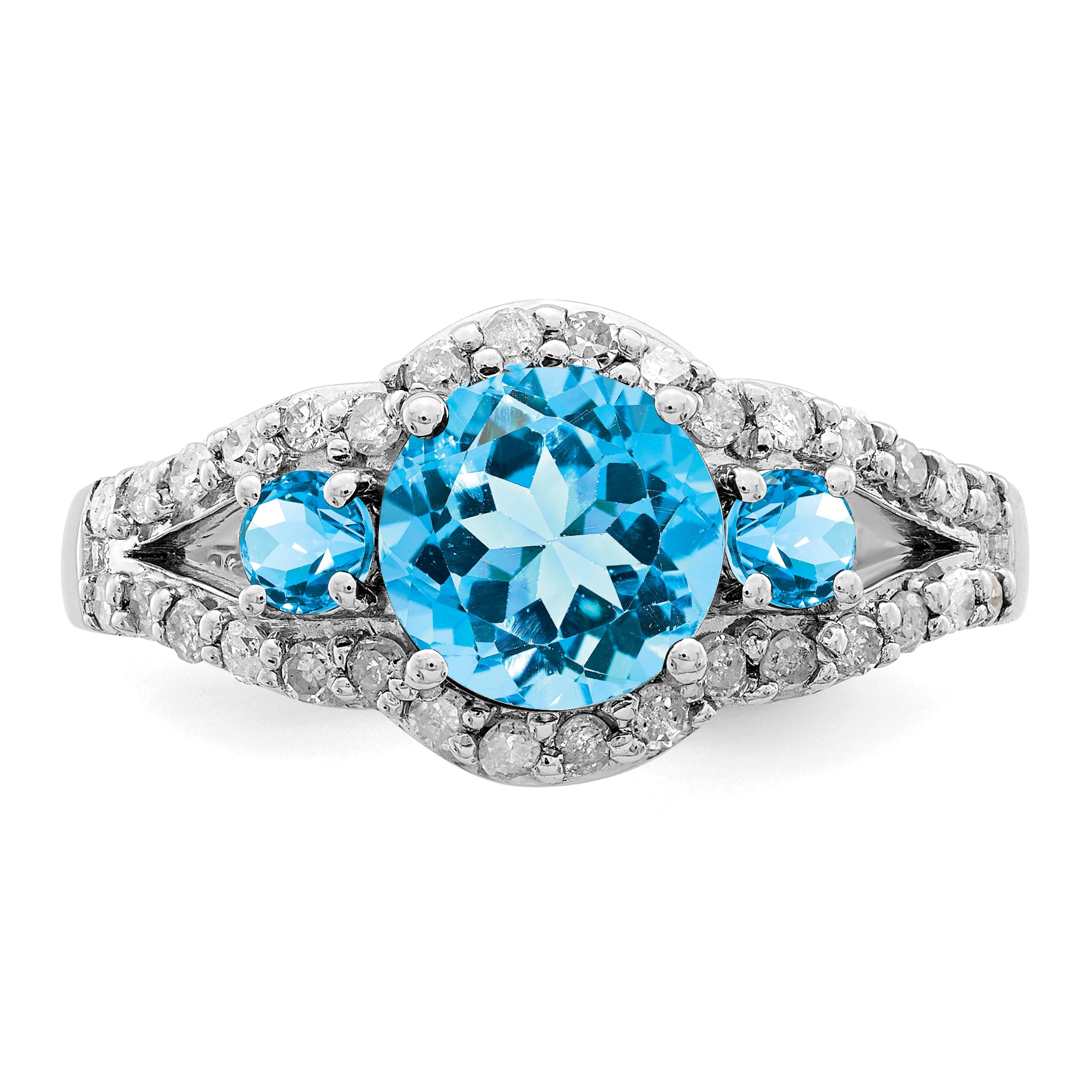 Sterling Silver Rhodium Blue Topaz & Diam. Ring