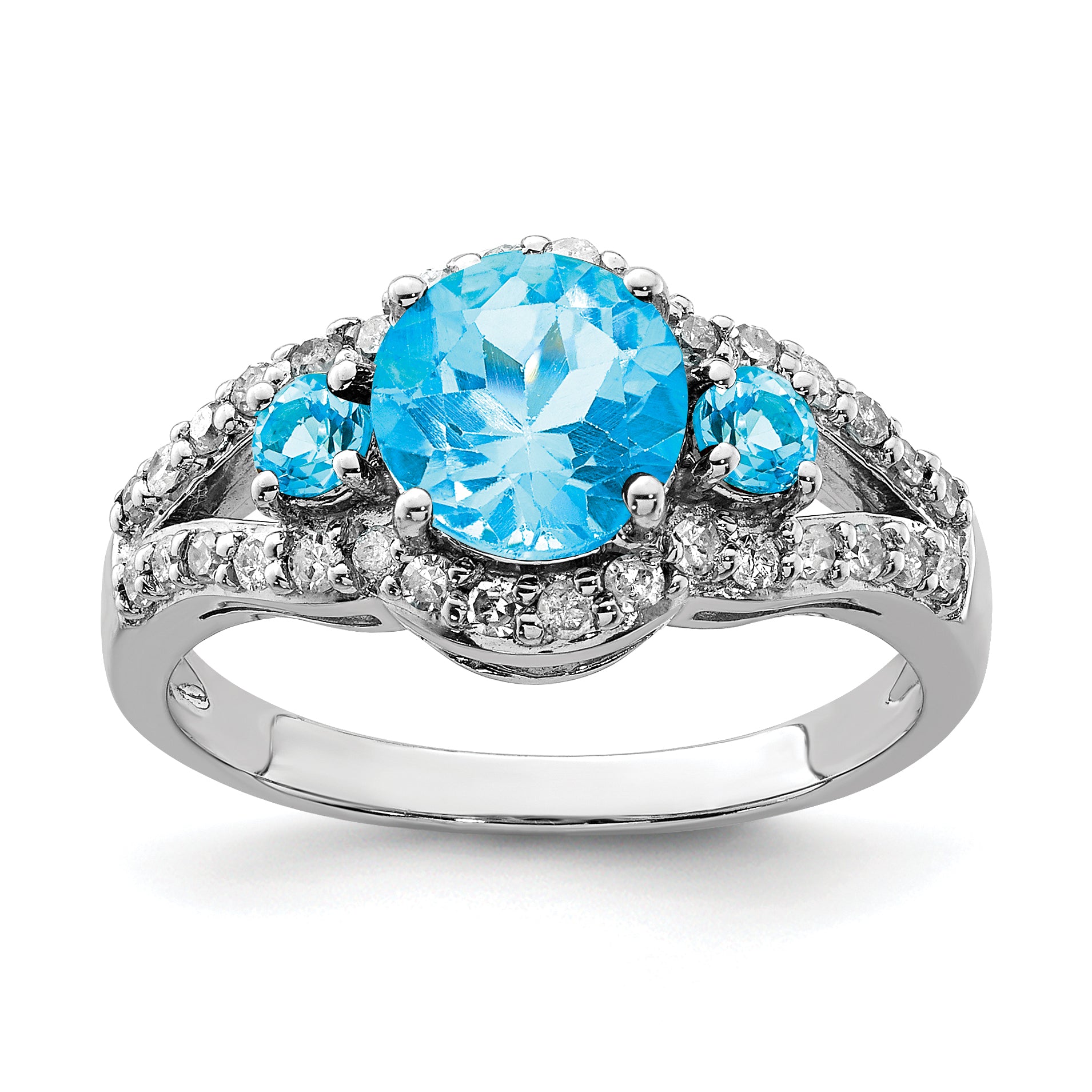 Sterling Silver Rhodium Blue Topaz & Diam. Ring Main image