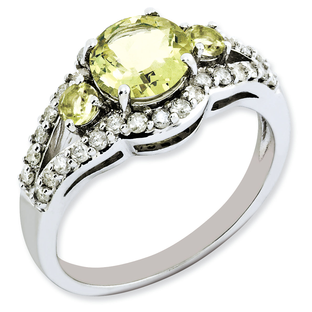 Sterling Silver Rhodium-plated Diamond & Lemon Quartz Ring Main image