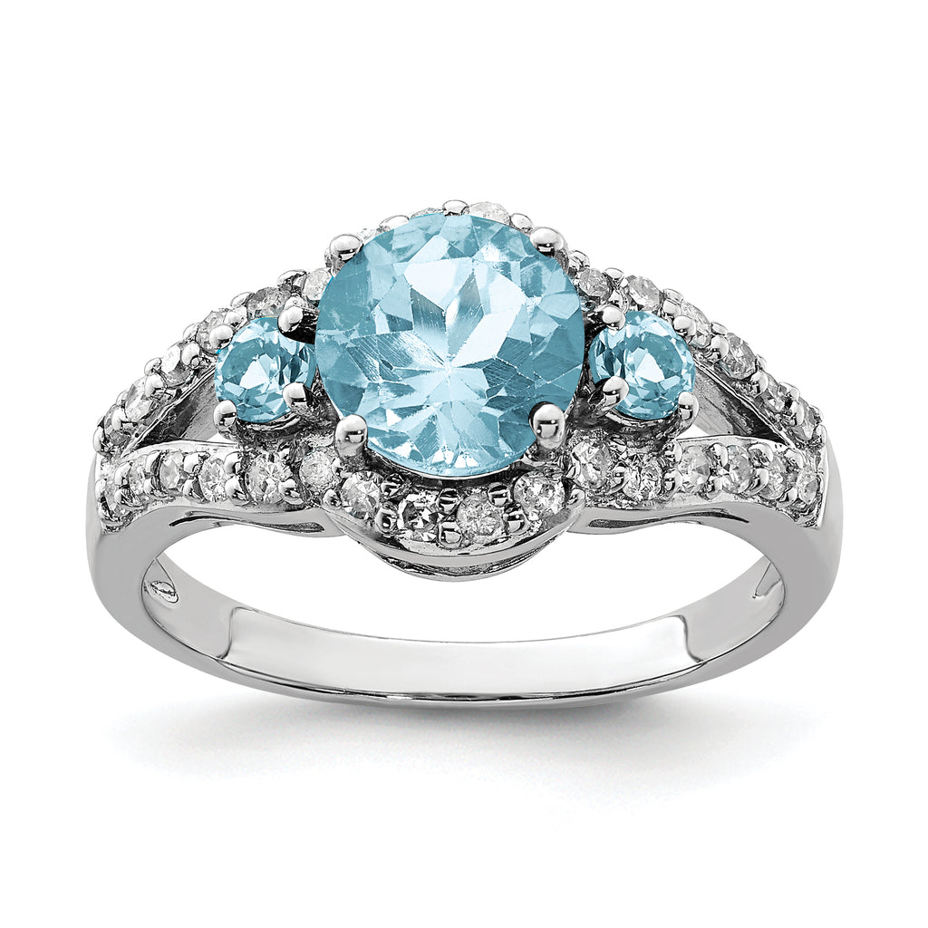 Sterling Silver Rhodium Diam. & Sky Blue Topaz Ring