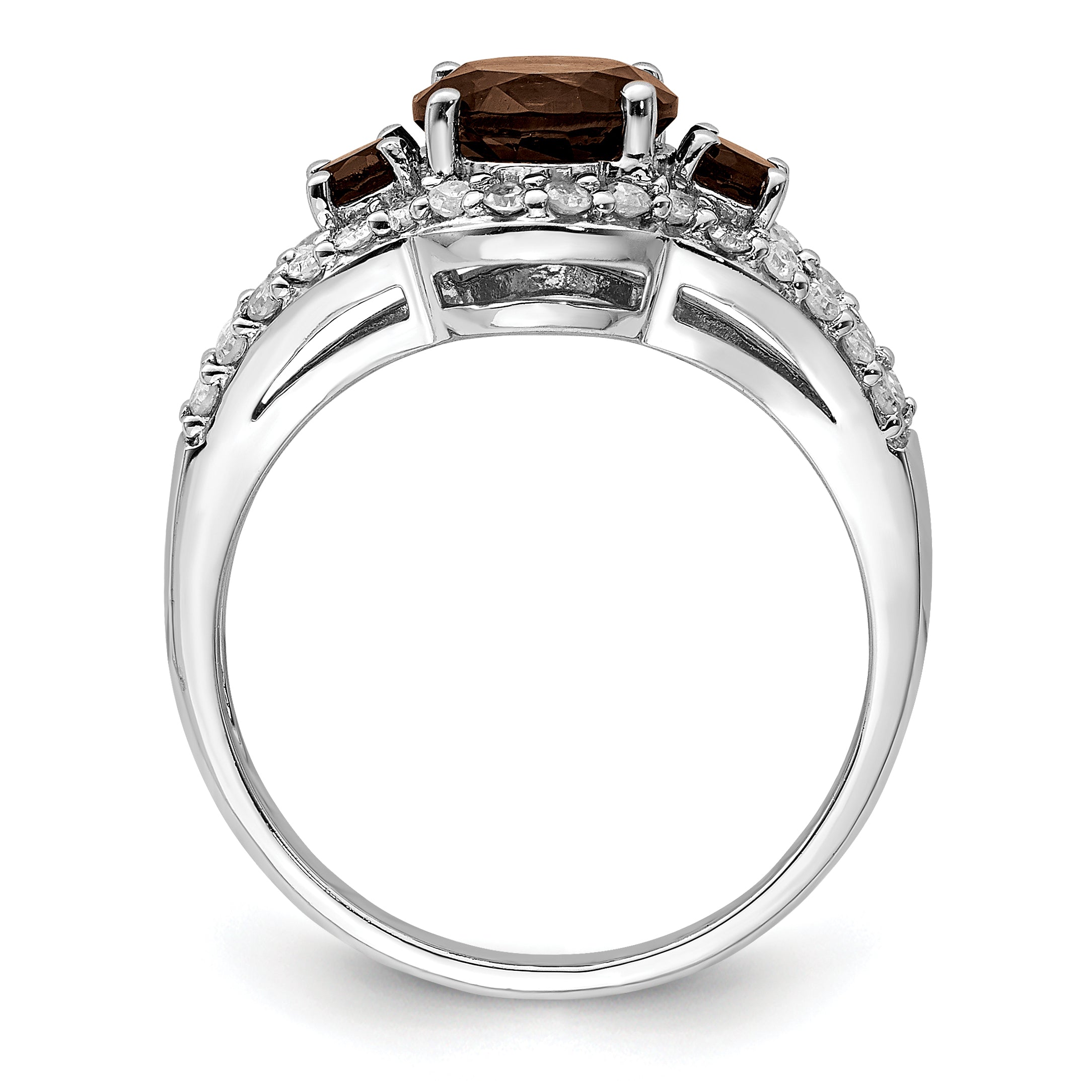 Sterling Silver Rhodium Diam. & Smoky Quartz Ring Secondary image