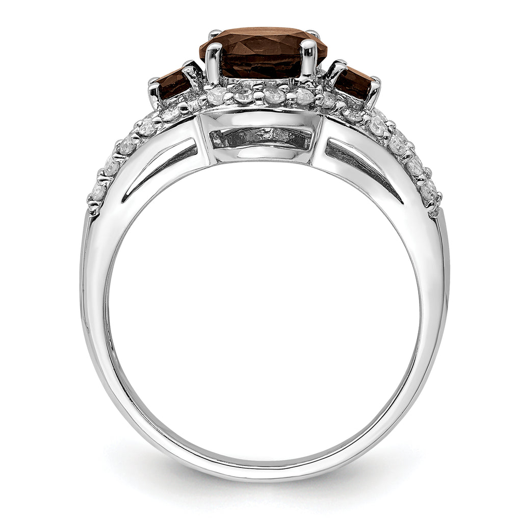 Sterling Silver Rhodium Diam. & Smoky Quartz Ring