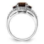 Sterling Silver Rhodium Diam. & Smoky Quartz Ring