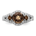 Sterling Silver Rhodium Diam. & Smoky Quartz Ring