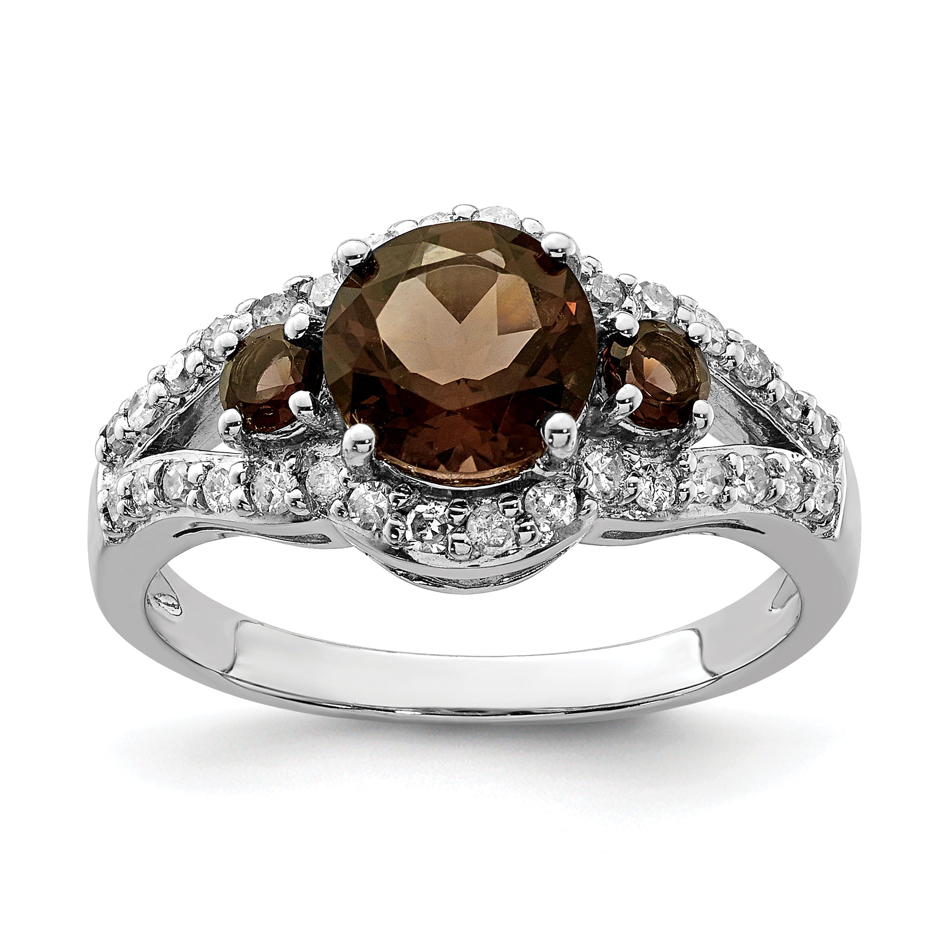 Sterling Silver Rhodium Diam. & Smoky Quartz Ring Main image