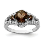 Sterling Silver Rhodium Diam. & Smoky Quartz Ring