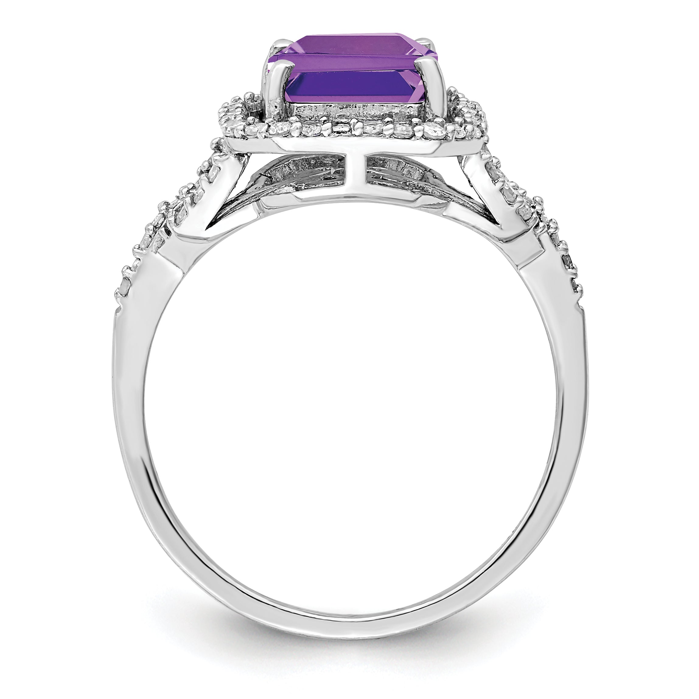 Sterling Silver Rhodium-plated Amethyst & Diamond Ring Secondary image