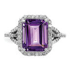 Sterling Silver Rhodium-plated Amethyst & Diamond Ring
