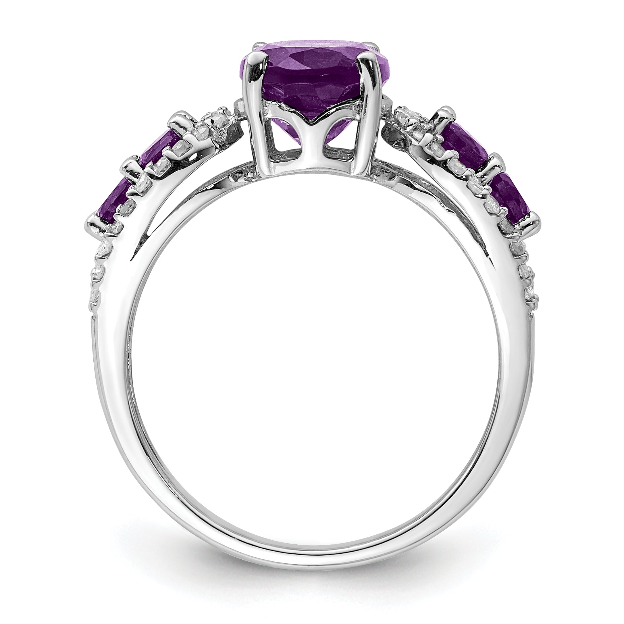 Sterling Silver Rhodium-plated Amethyst & Oval Diamond Ring Secondary image