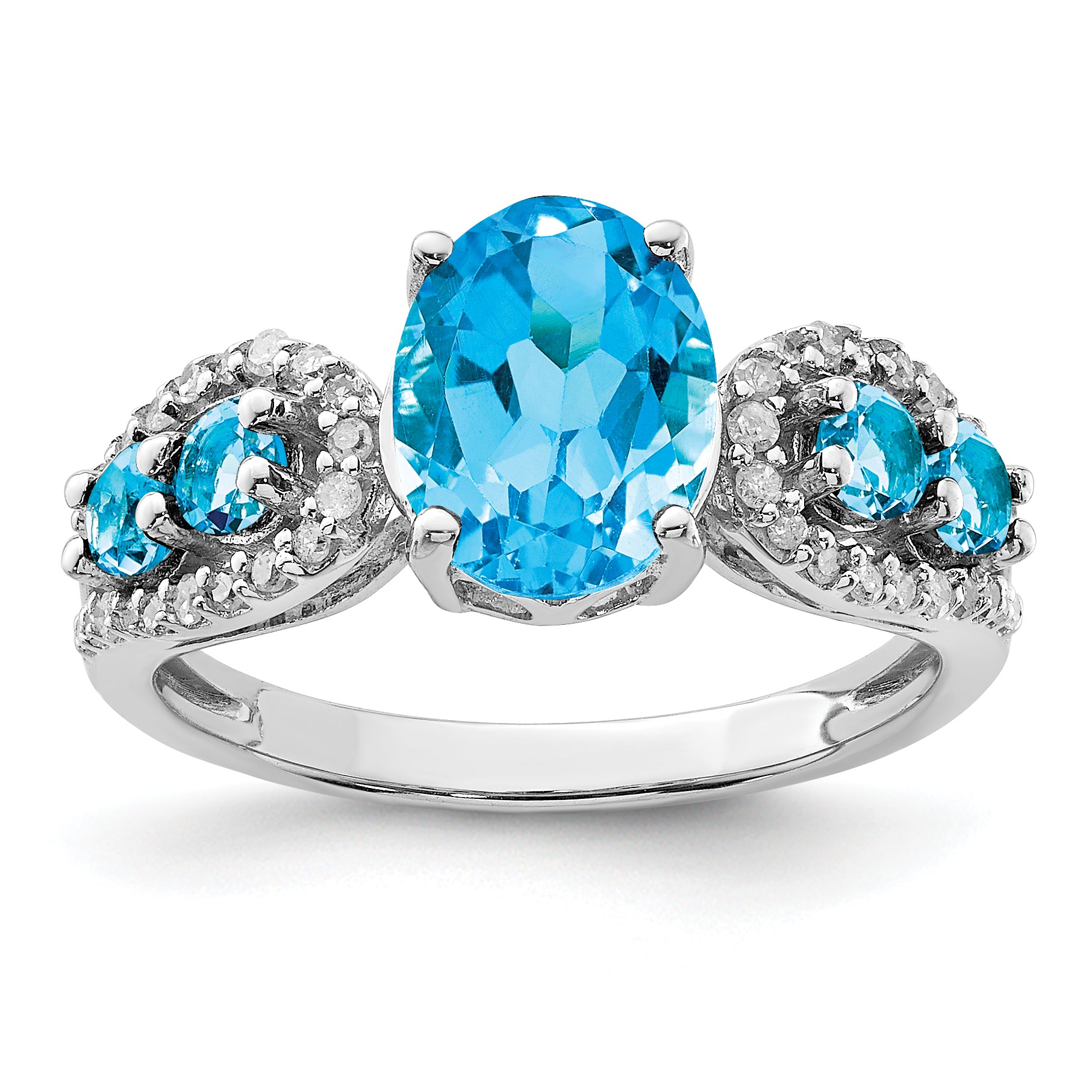 Sterling Silver Rhodium Blue Topaz & Diam. Ring
