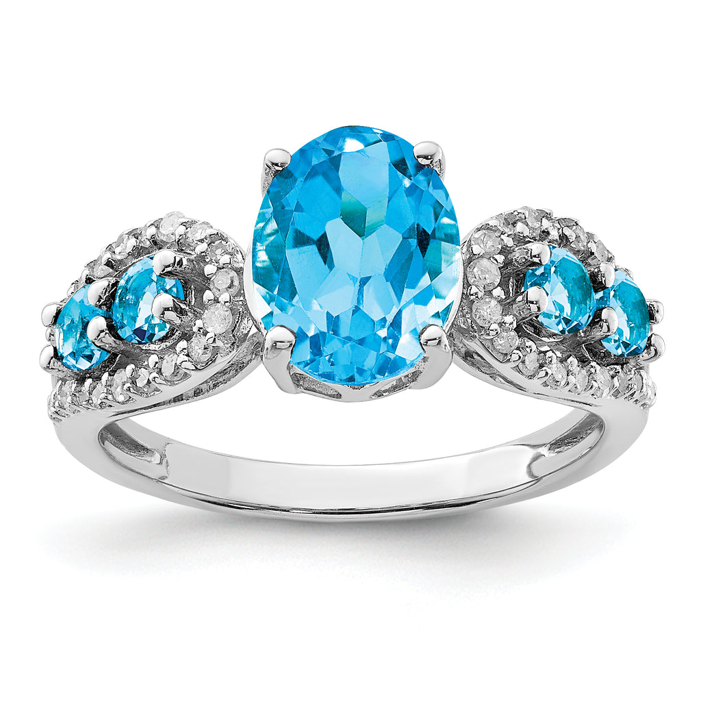 Sterling Silver Rhodium Blue Topaz & Diam. Ring