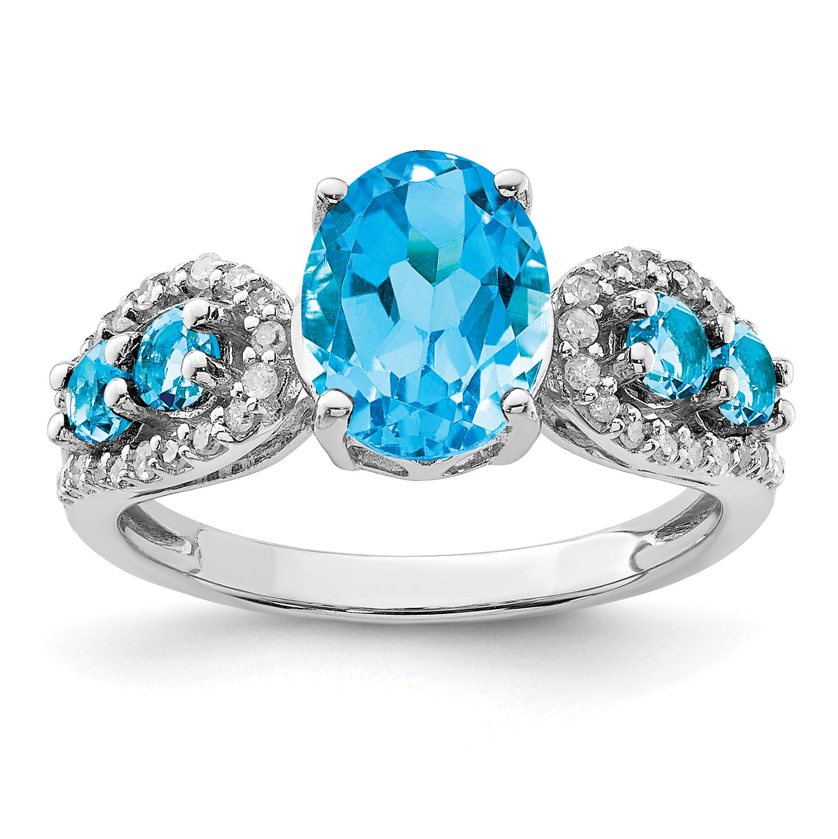 Sterling Silver Rhodium Blue Topaz & Diam. Ring