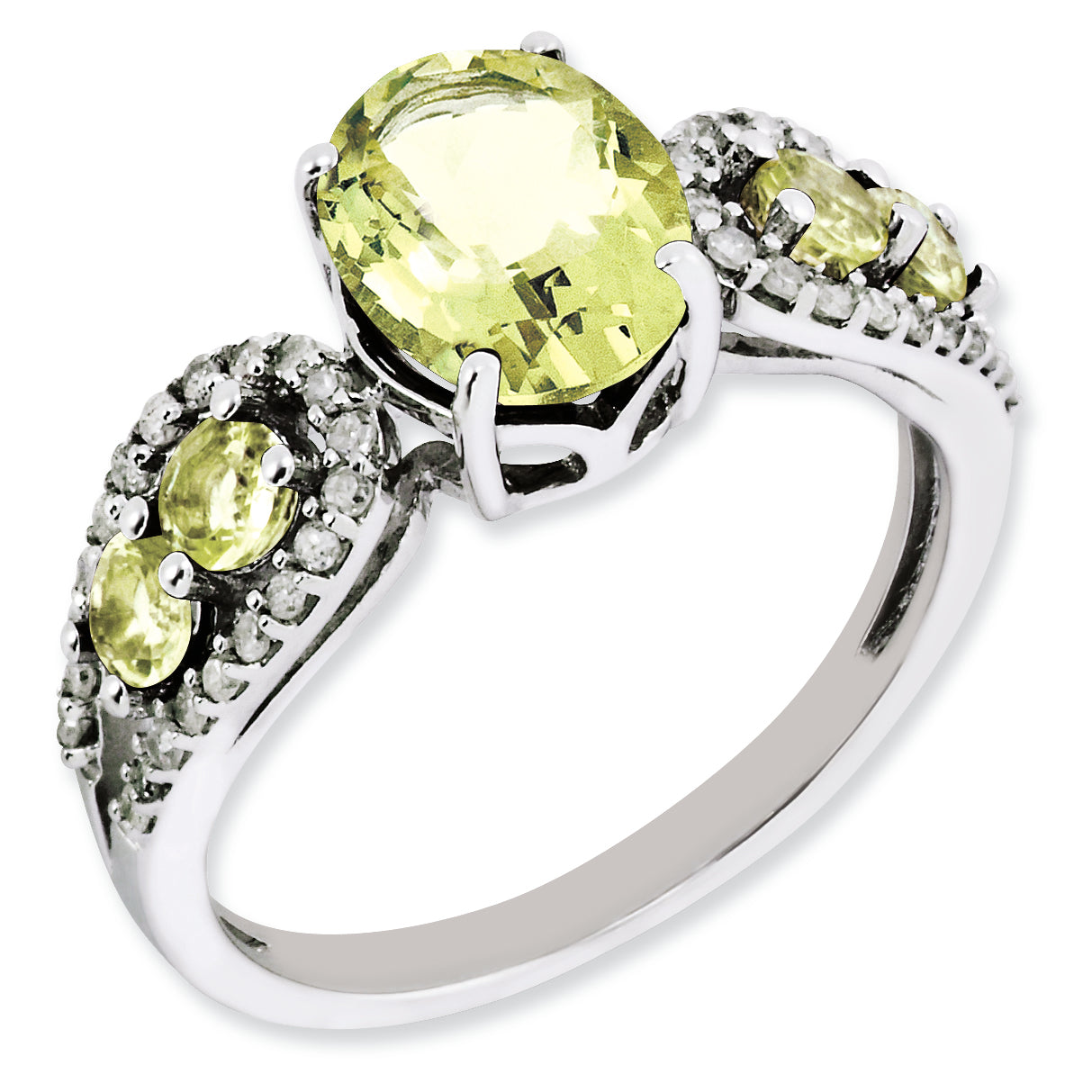 Sterling Silver Rhodium-plated Diamond & Lemon Quartz Ring Main image
