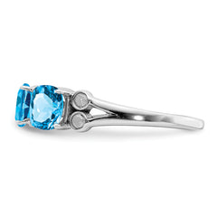 Sterling Silver Rhodium Blue Topaz & Diam. Ring