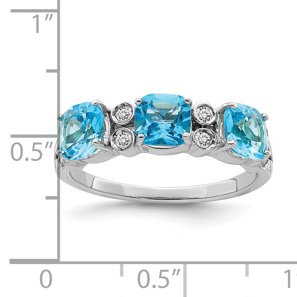 Sterling Silver Rhodium Blue Topaz & Diam. Ring