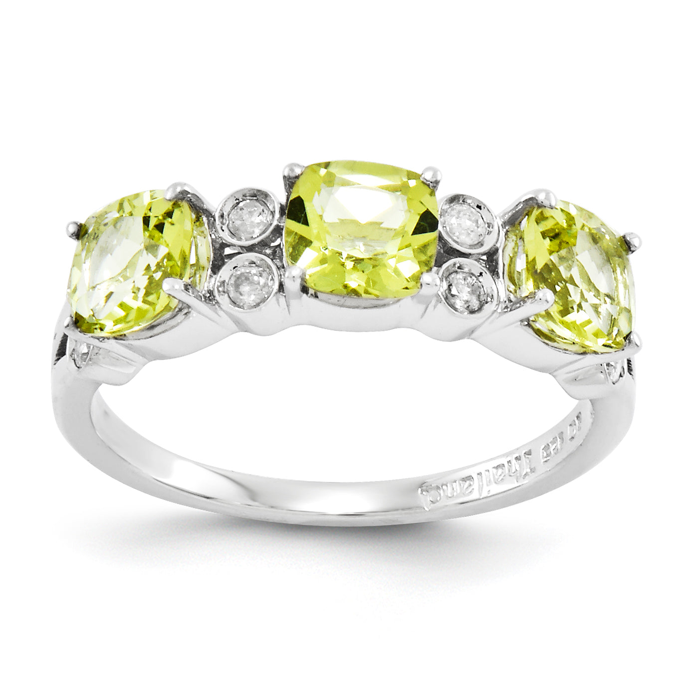 Sterling Silver Rhodium-plated Diamond & Lemon Quartz Ring Main image