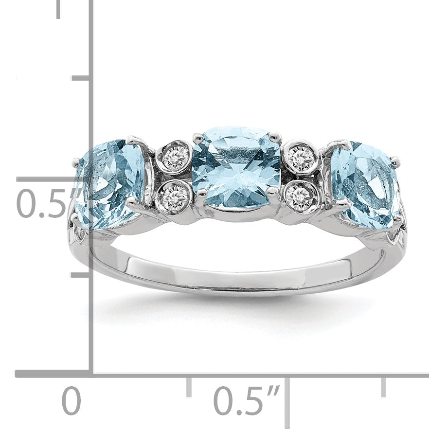 Sterling Silver Rhodium Diam. & Sky Blue Topaz Ring