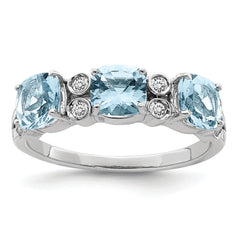 Sterling Silver Rhodium Diam. & Sky Blue Topaz Ring