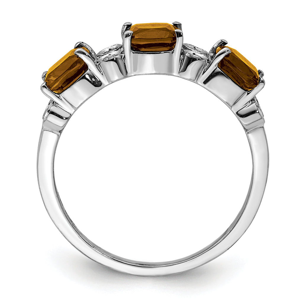 Sterling Silver Rhodium Whiskey Quartz & Diam. Ring