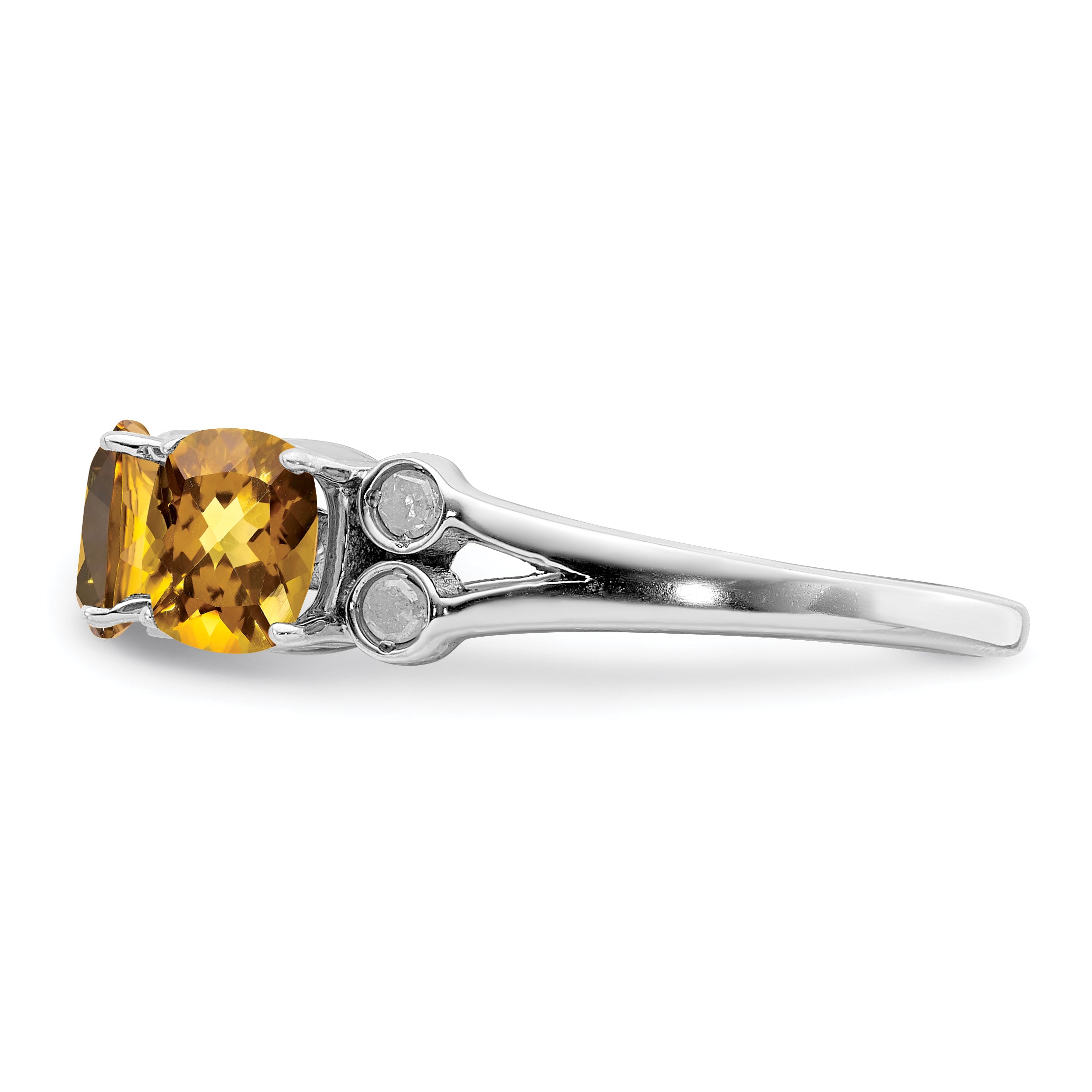 Sterling Silver Rhodium Whiskey Quartz & Diam. Ring