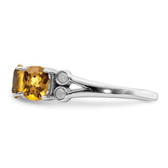 Sterling Silver Rhodium Whiskey Quartz & Diam. Ring