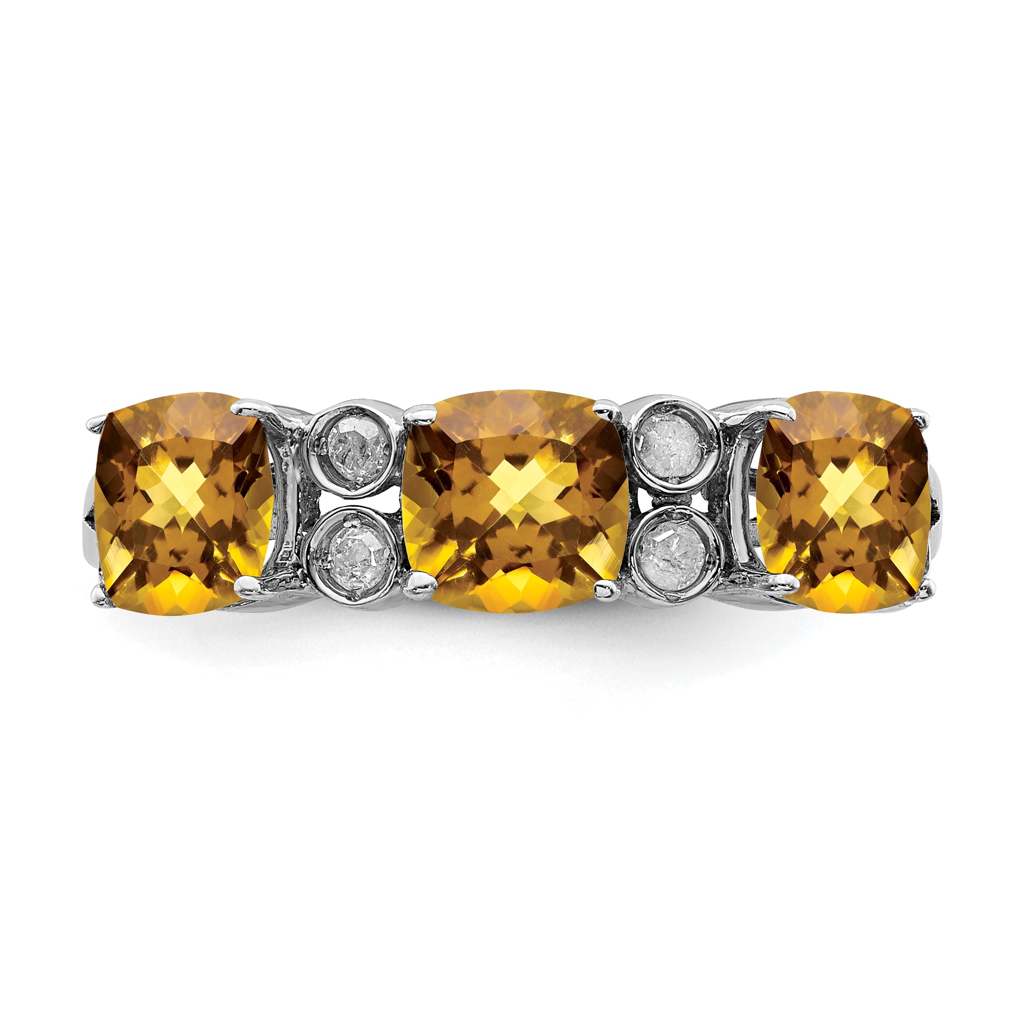 Sterling Silver Rhodium Whiskey Quartz & Diam. Ring