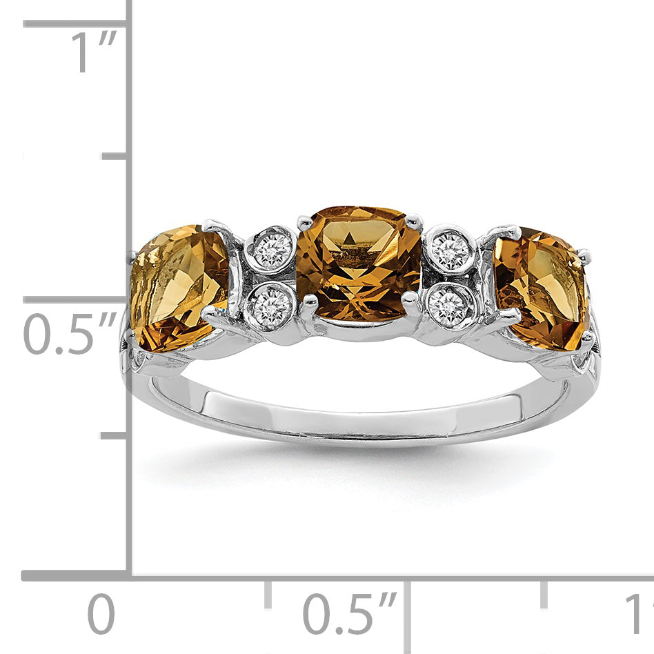 Sterling Silver Rhodium Whiskey Quartz & Diam. Ring