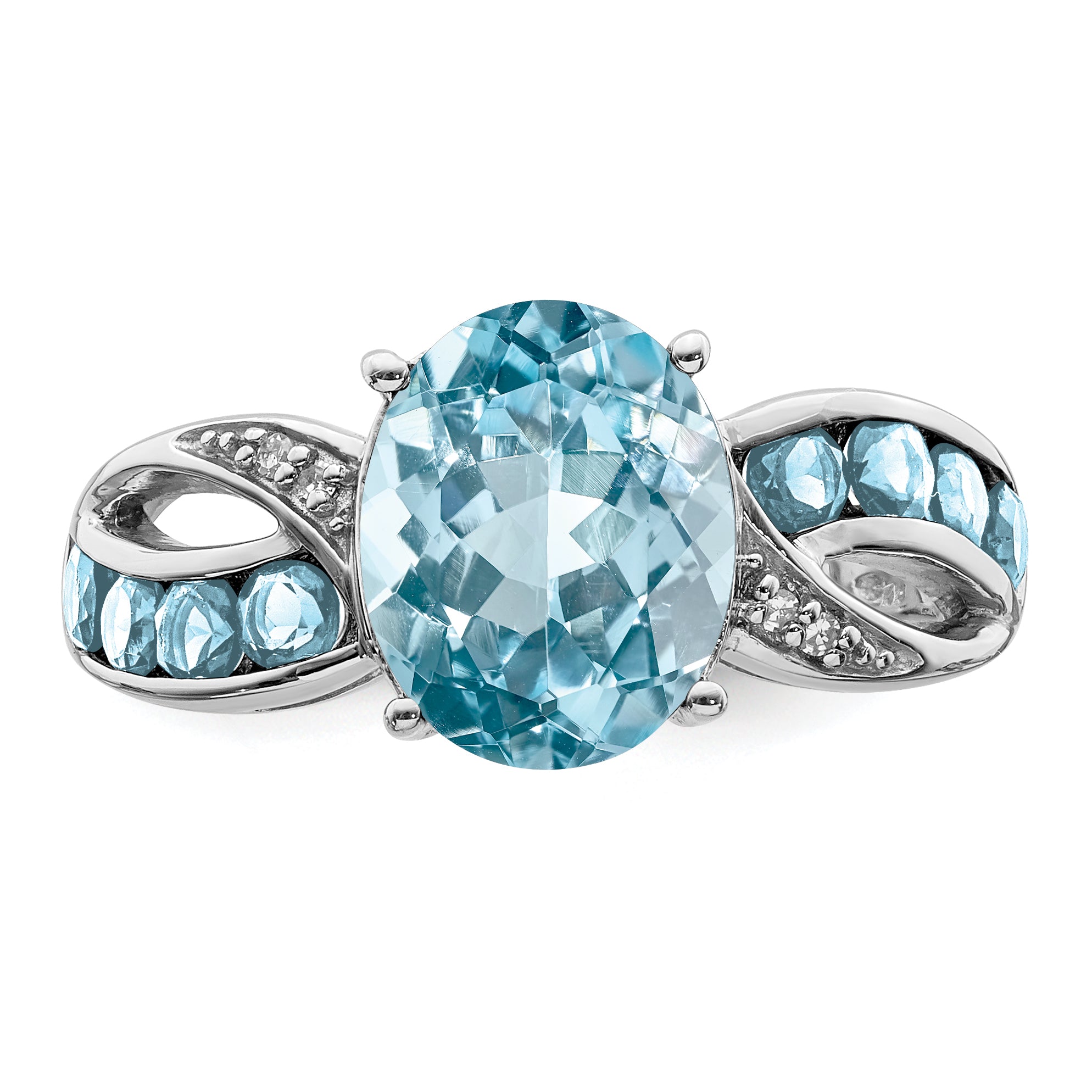 Sterling Silver Rhodium Diam. & Sky Blue Topaz Ring