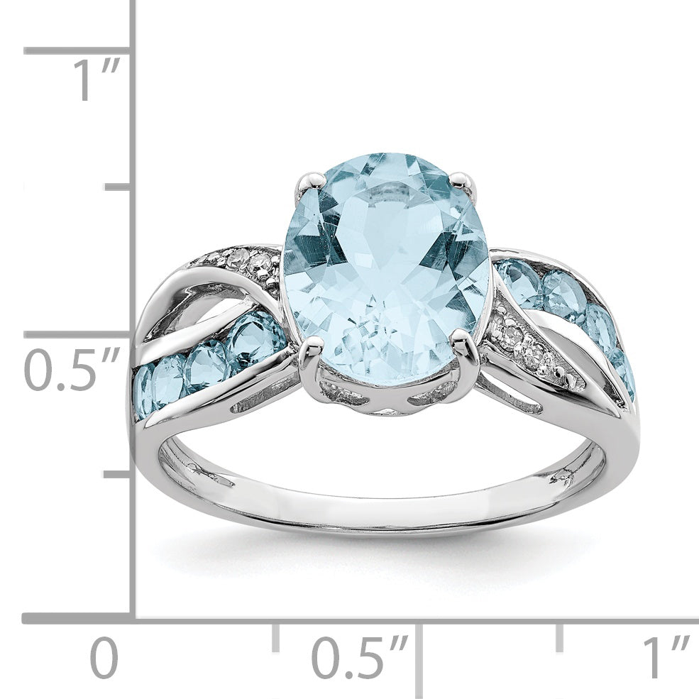 Sterling Silver Rhodium Diam. & Sky Blue Topaz Ring