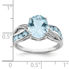 Sterling Silver Rhodium Diam. & Sky Blue Topaz Ring
