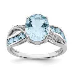 Sterling Silver Rhodium Diam. & Sky Blue Topaz Ring