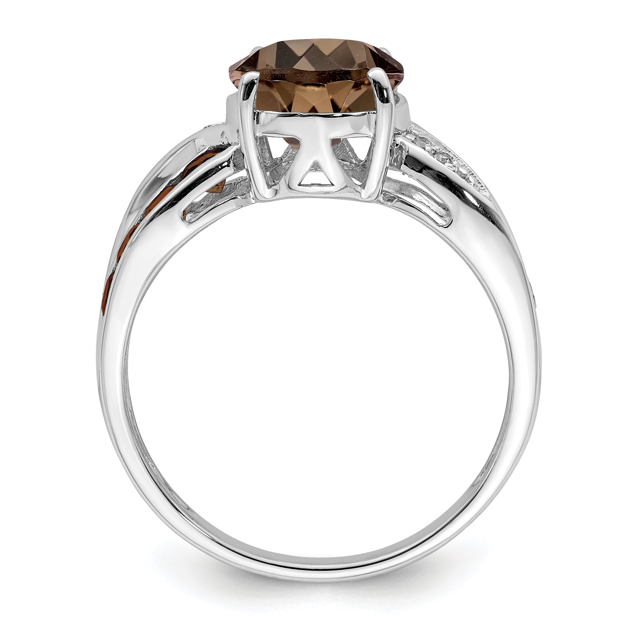 Sterling Silver Rhodium Diam. & Smoky Quartz Ring Secondary image
