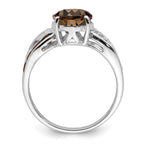 Sterling Silver Rhodium Diam. & Smoky Quartz Ring