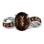 Sterling Silver Rhodium Diam. & Smoky Quartz Ring